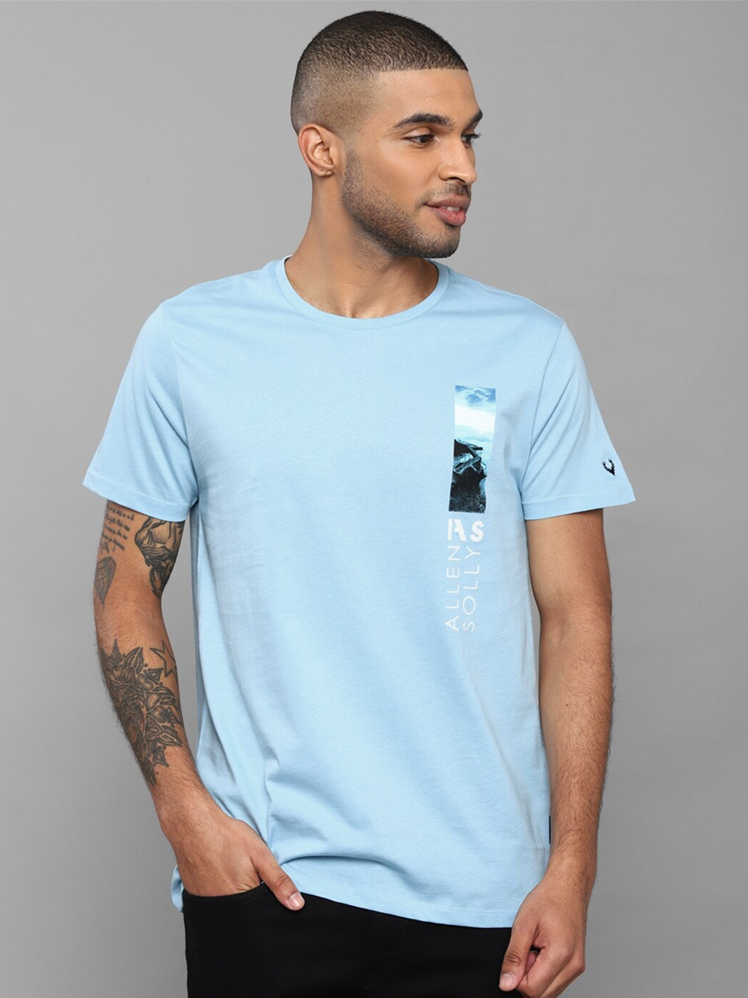 

Allen Solly Men Blue Typography Printed Slim Fit T-shirt