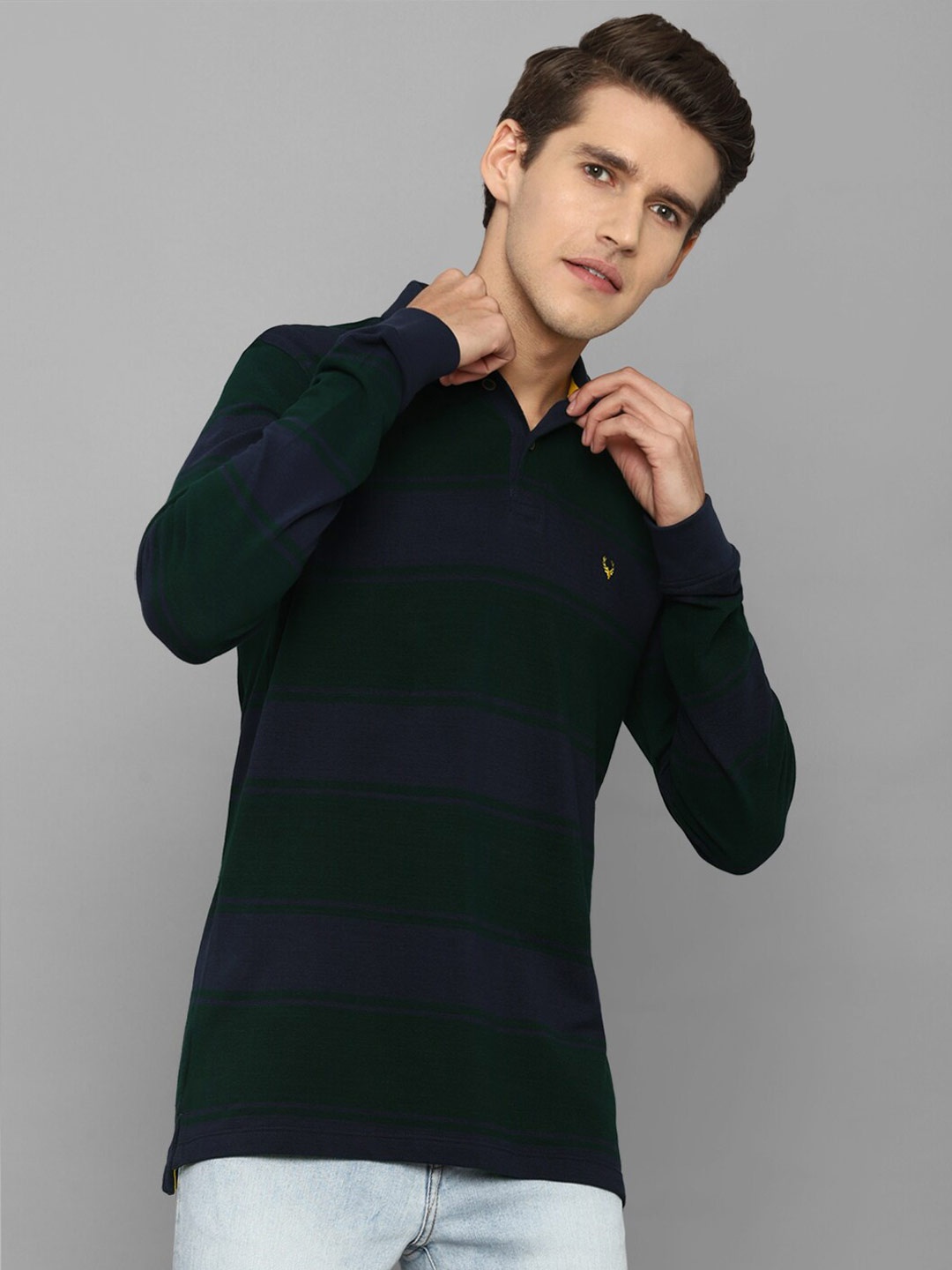 

Allen Solly Men Multicoloured Striped Polo Collar T-shirt, Black