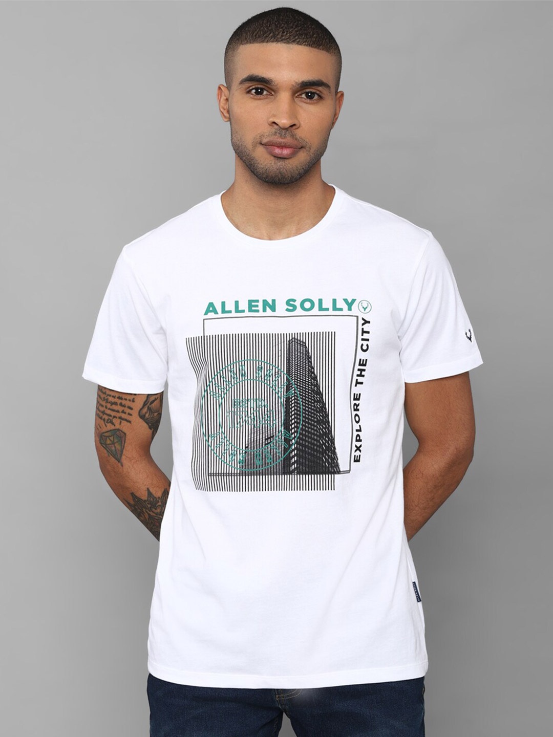 

Allen Solly Men White Printed Applique T-shirt