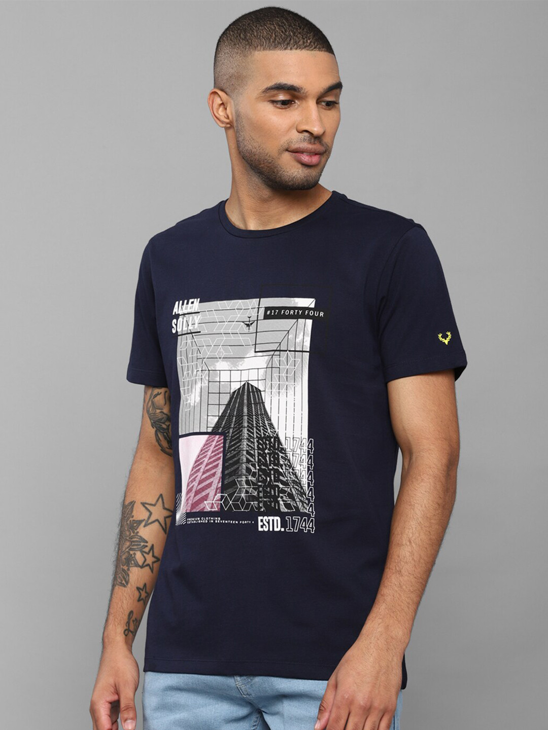 

Allen Solly Men Navy Blue Printed Slim Fit T-shirt