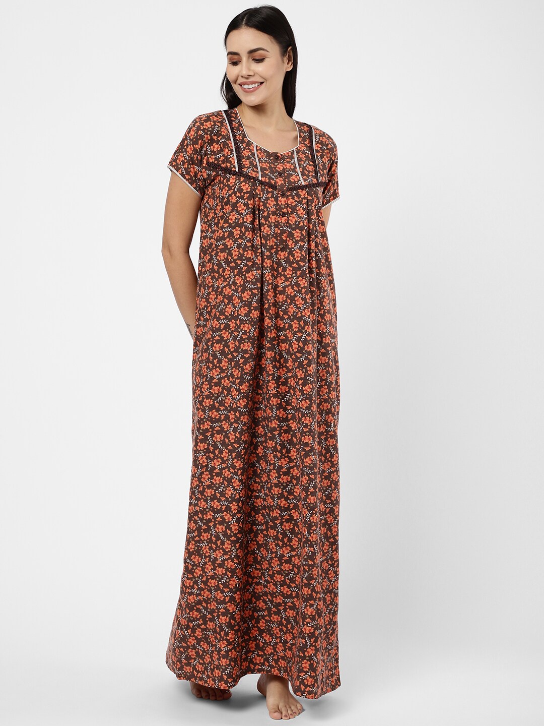 

Sweet Dreams Peach-Coloured Printed Maxi Nightdress