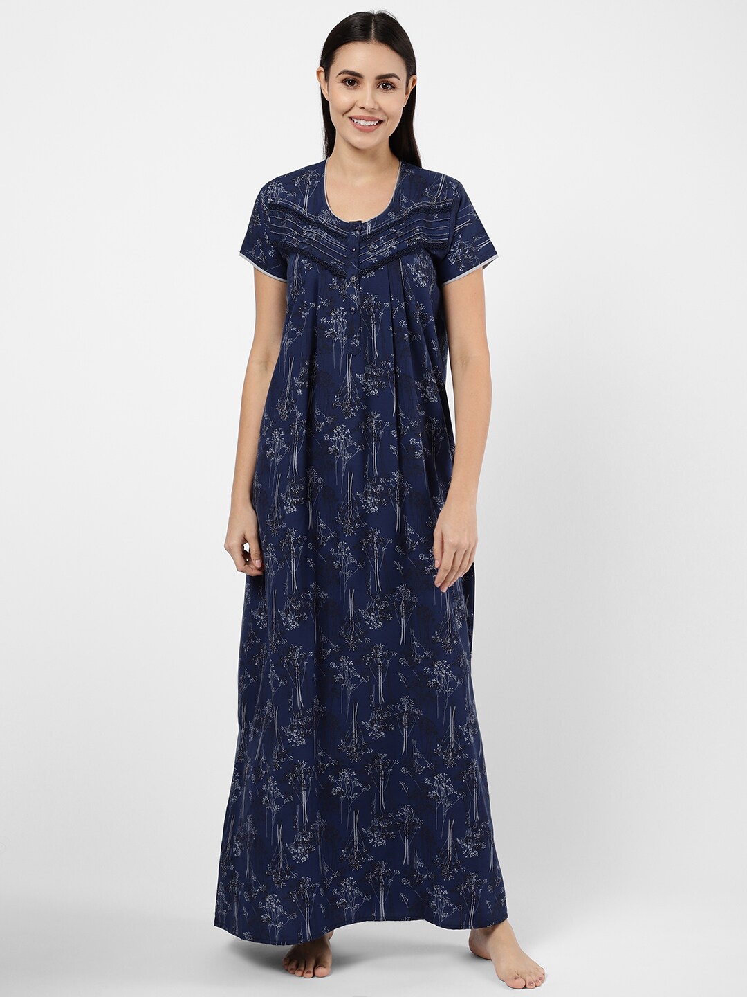 

Sweet Dreams Navy Blue Printed Maxi Nightdress