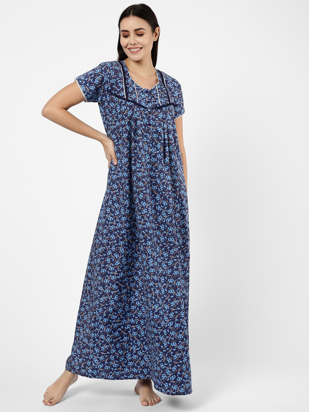 

Sweet Dreams Women Blue Printed Maxi Nightdress