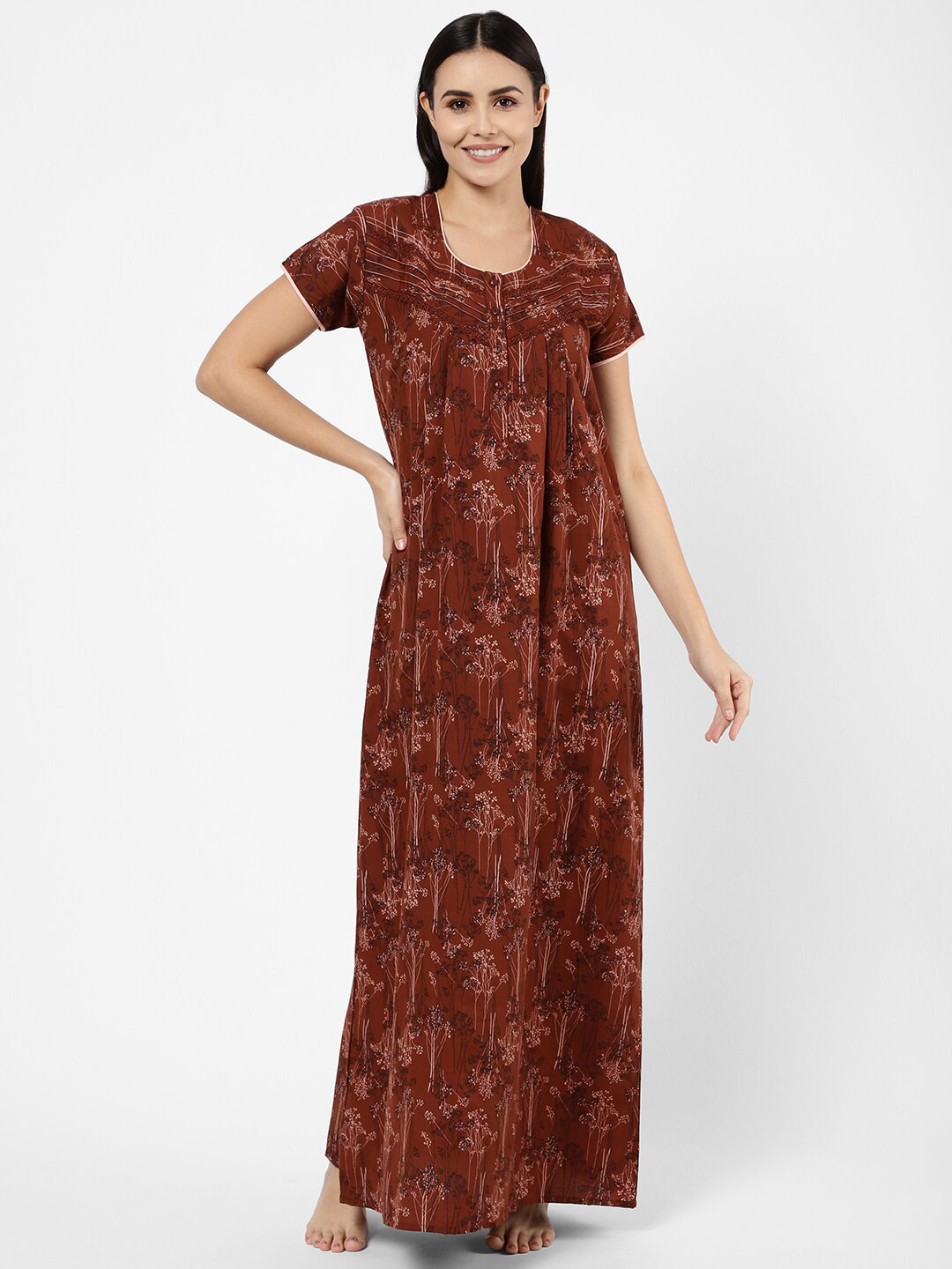 

Sweet Dreams Women Brown Printed Maxi Nightdress