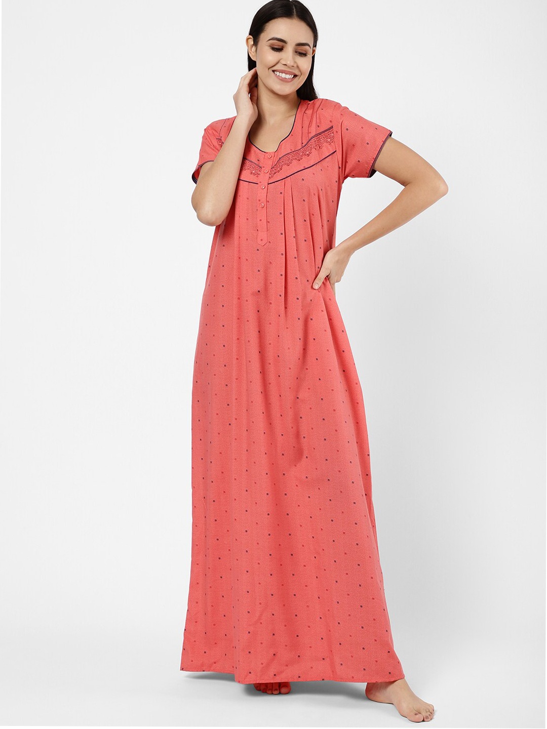 

Sweet Dreams Women Peach-Coloured Printed Maxi Nightdress