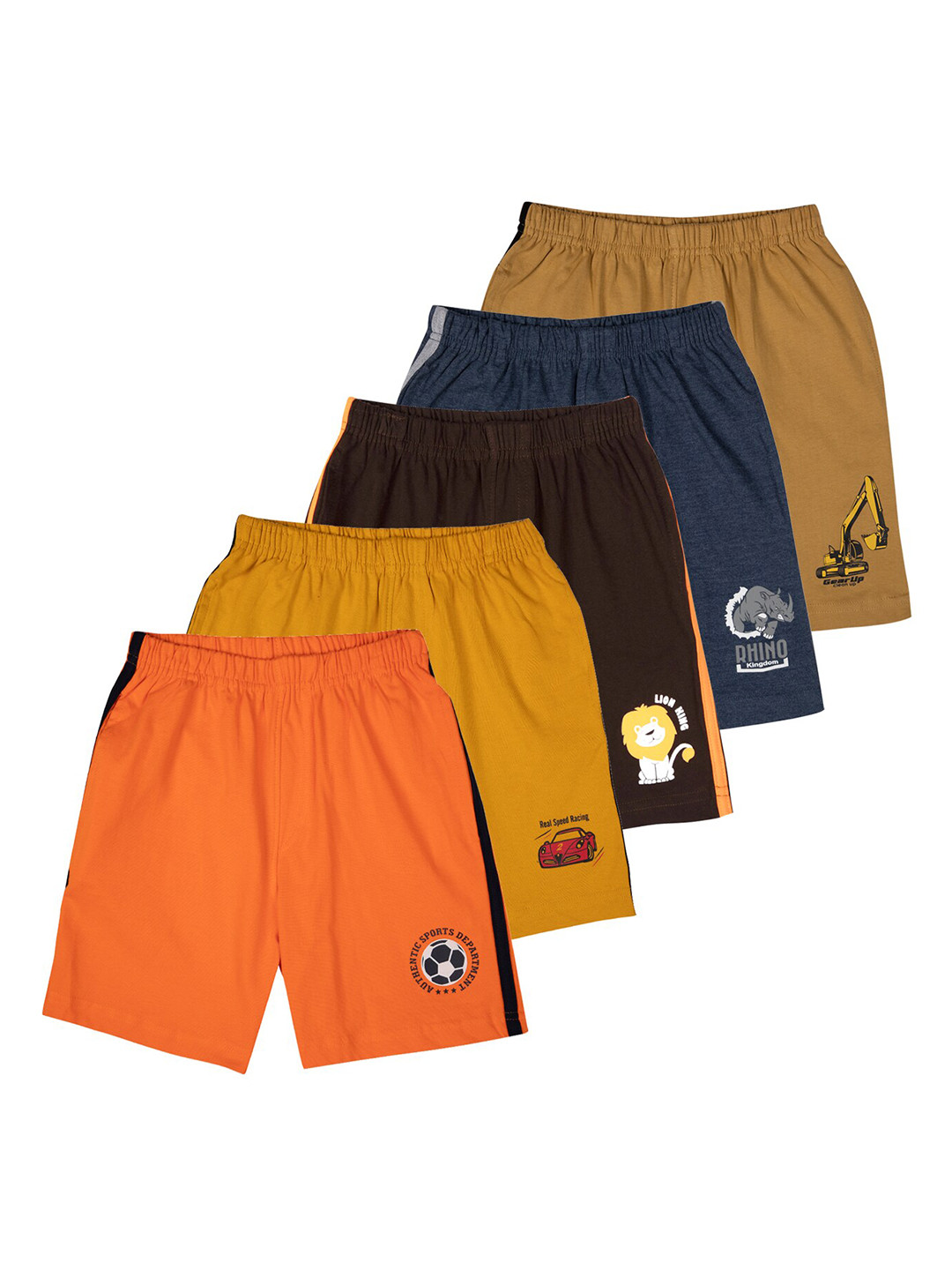 

LI'L CUPID Boys Pack of 5 Solid Pure Cotton Casual Shorts, Multi