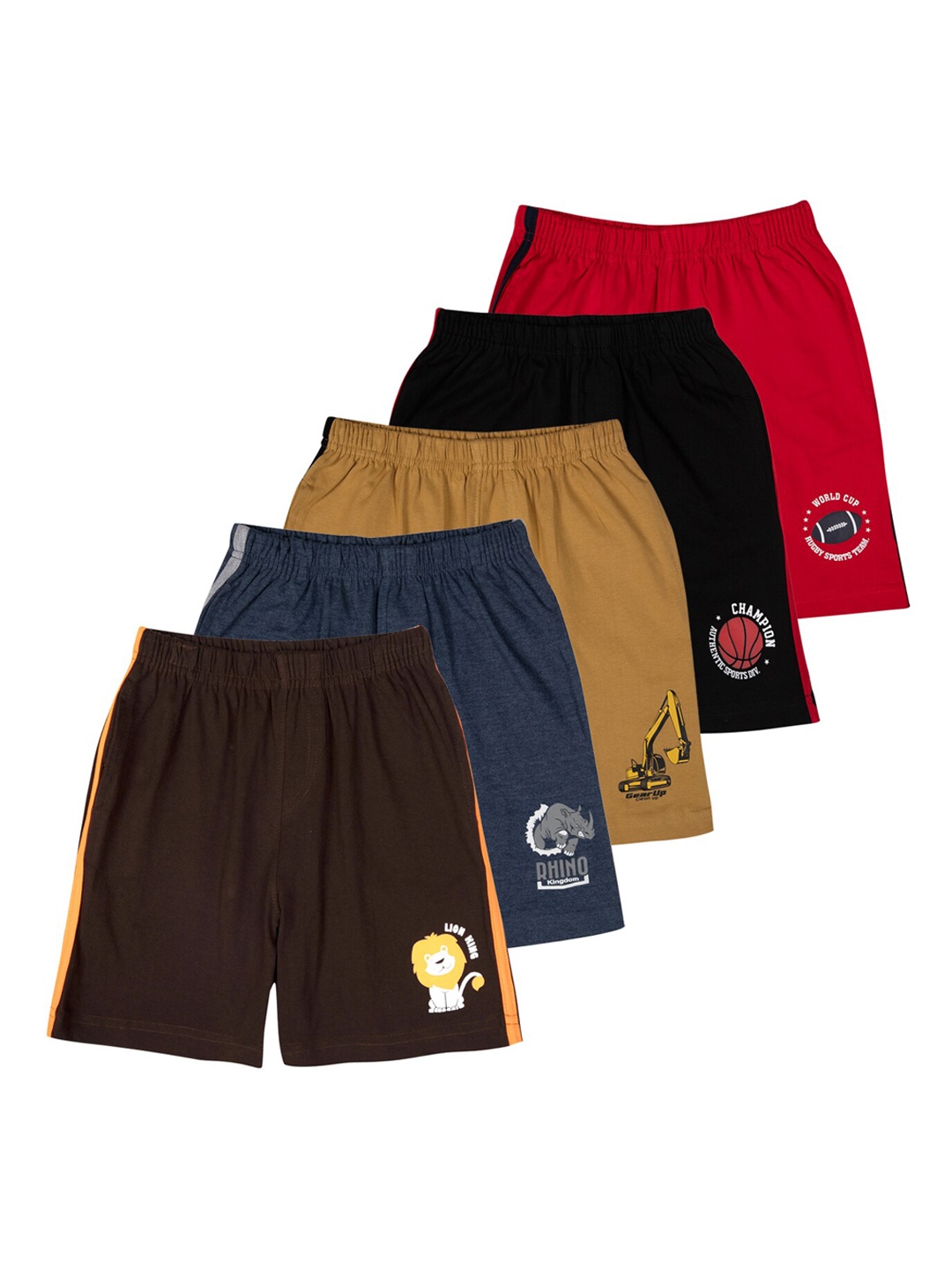 

LI'L CUPID Boys Pack of 5 Solid Pure Cotton Casual Shorts, Brown