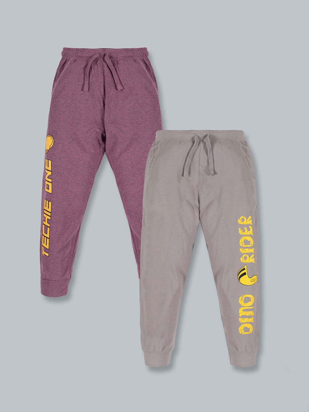 

KiddoPanti Boys Pack Of 2 Maroon & Beige Printed Pure Cotton Joggers