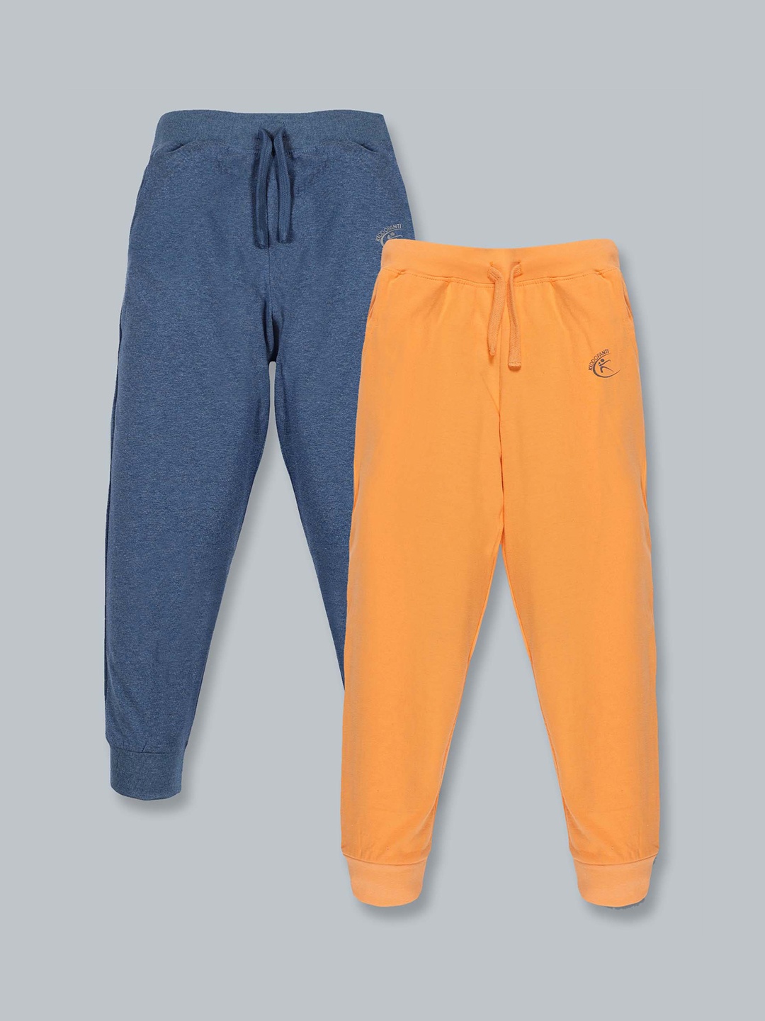 

KiddoPanti Kids Pack Of 2 Blue & Orange Solid Cotton Joggers