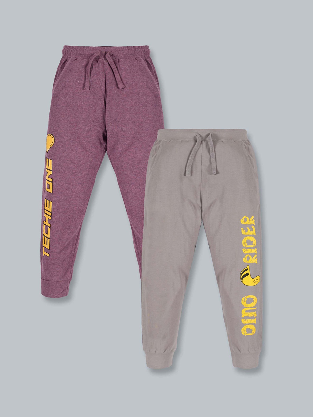 

KiddoPanti Boys Pack Of 2 Printed Pure Cotton Joggers, Maroon