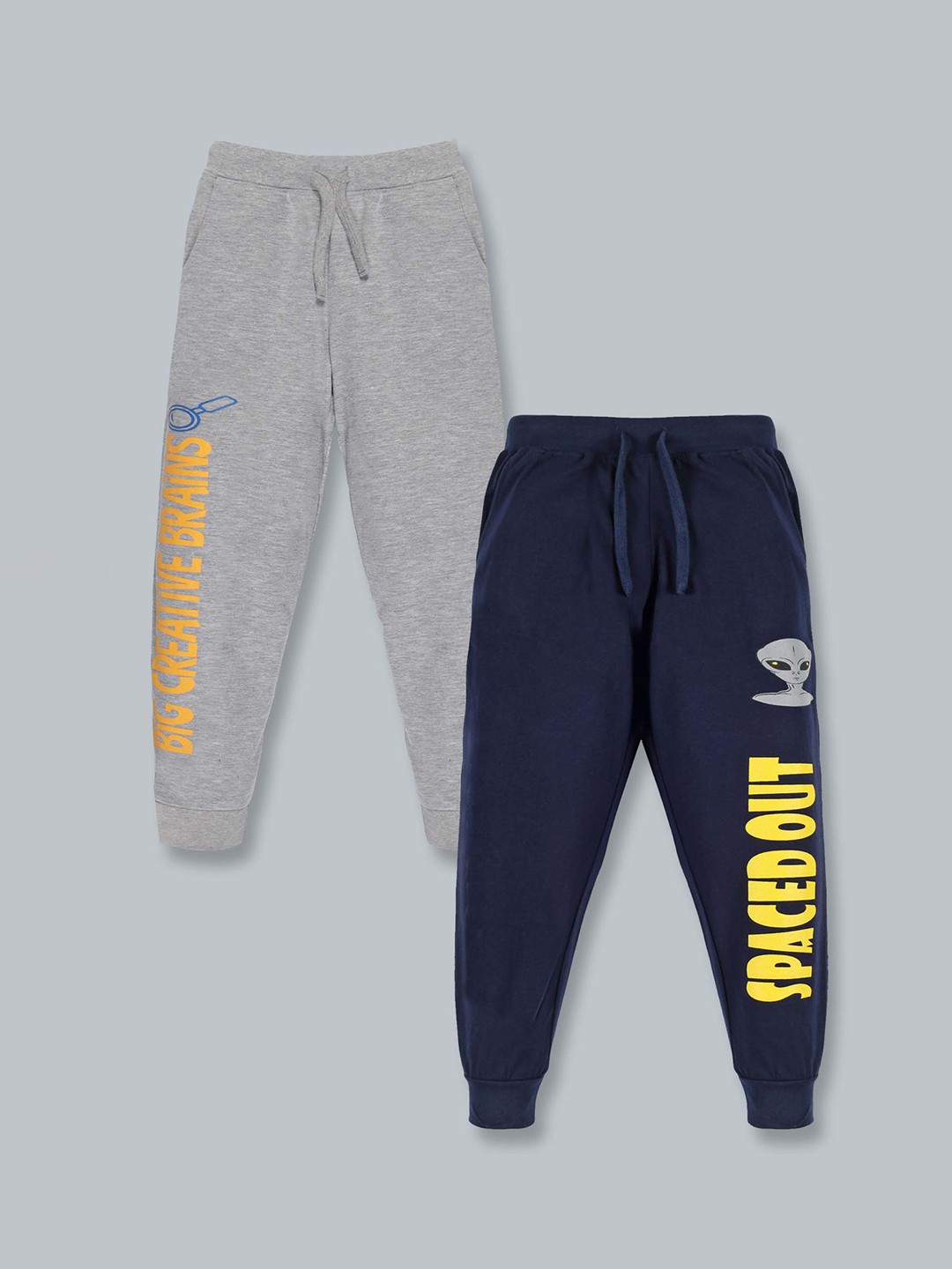 

KiddoPanti Boys Pack of 2 Grey Melange & Navy Blue Pure Cotton Track Pants