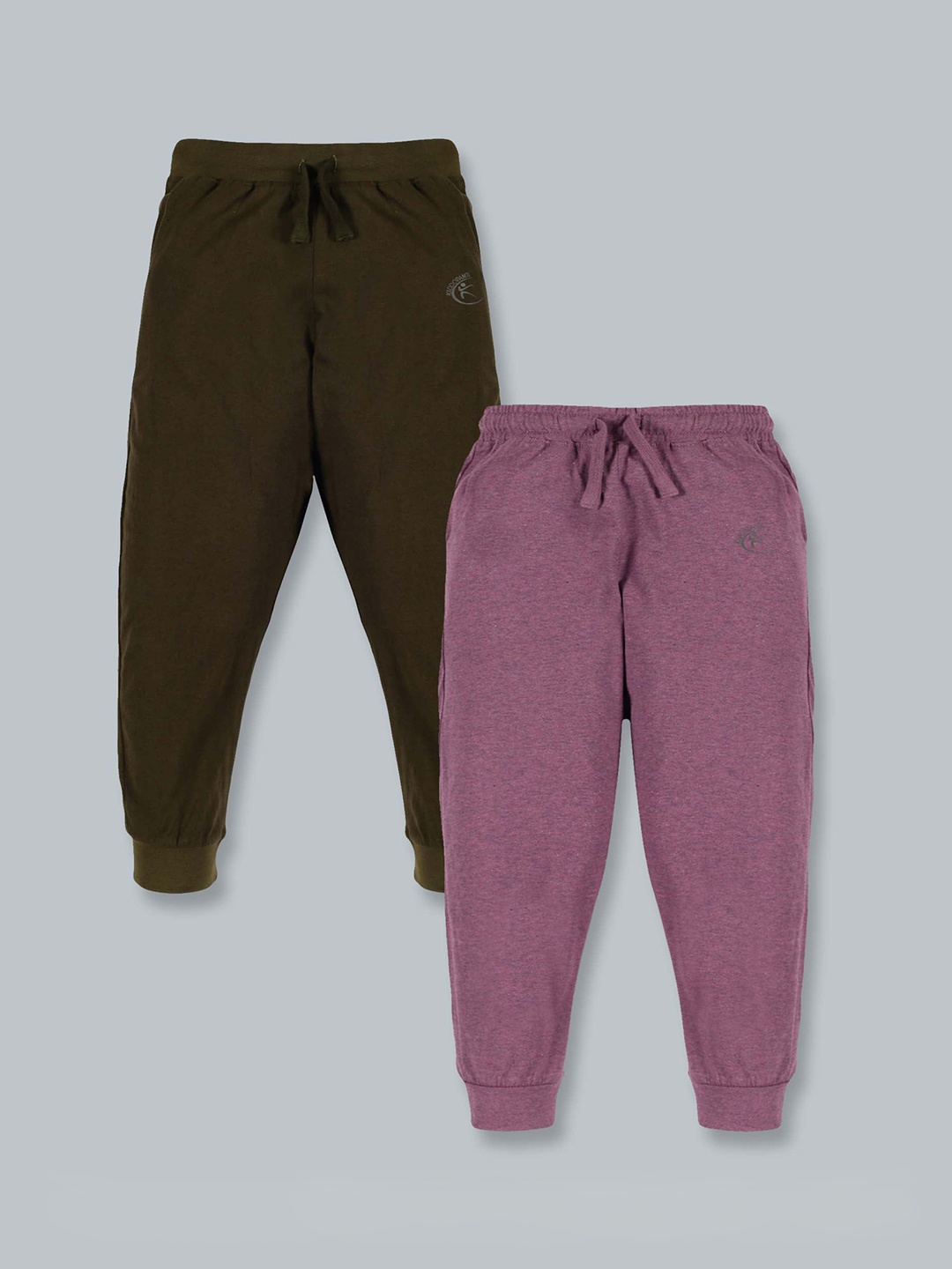 

KiddoPanti Kids Pack Of 2 Green & Purple Solid Cotton Joggers