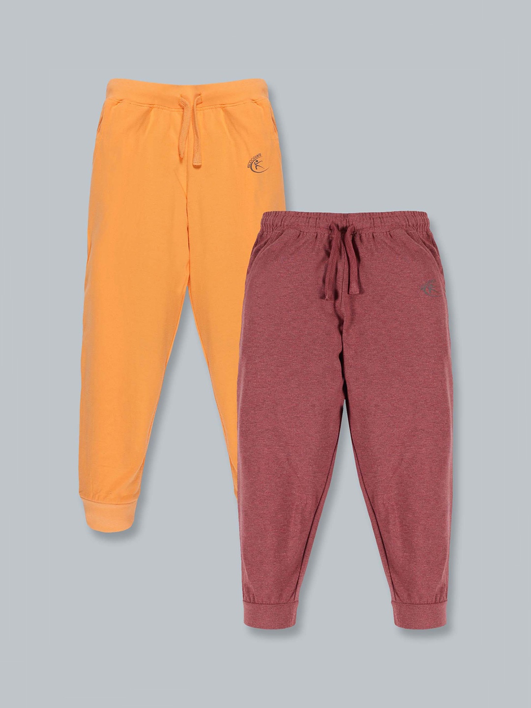 

KiddoPanti Kids Orange and Rust Pack Of 2 Solid Pure Cotton Joggers