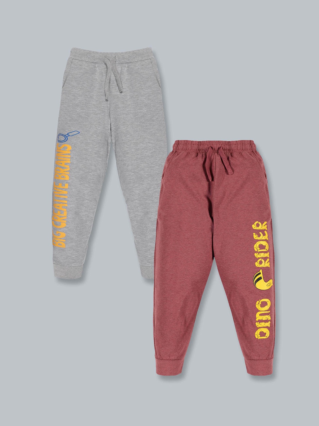 

KiddoPanti Boys Pack of 2 Grey and Rust Printed Cotton Track Pants, Grey melange