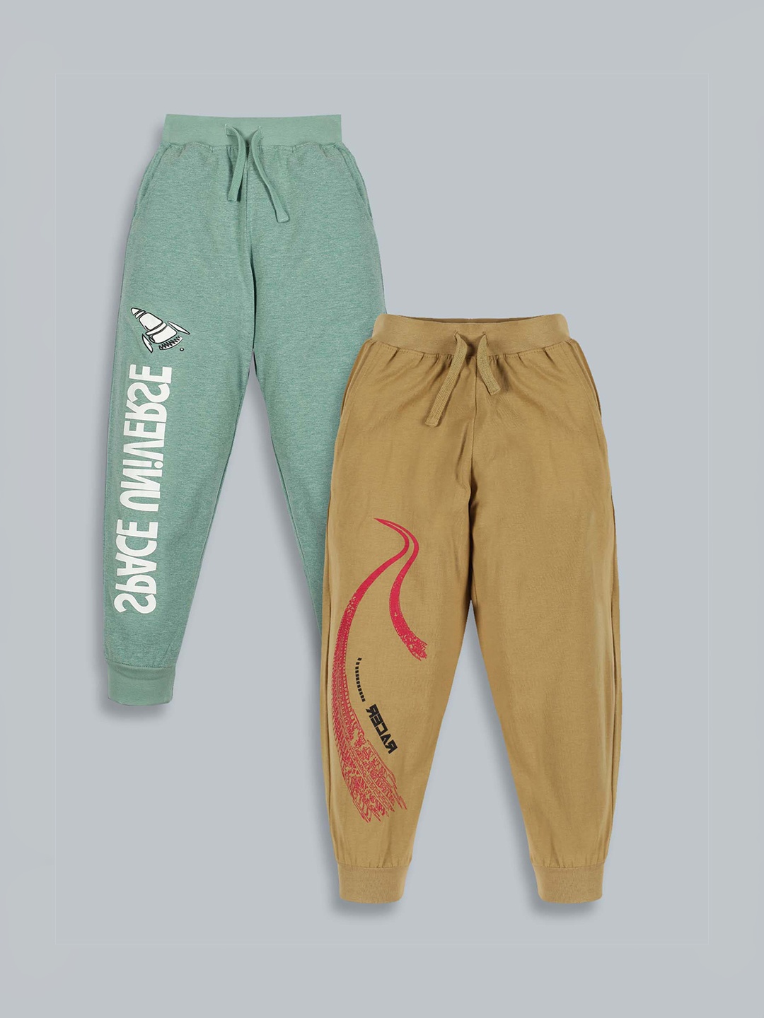 

KiddoPanti Boys Pack of 2 Khaki & Green Solid Cotton Regular Joggers