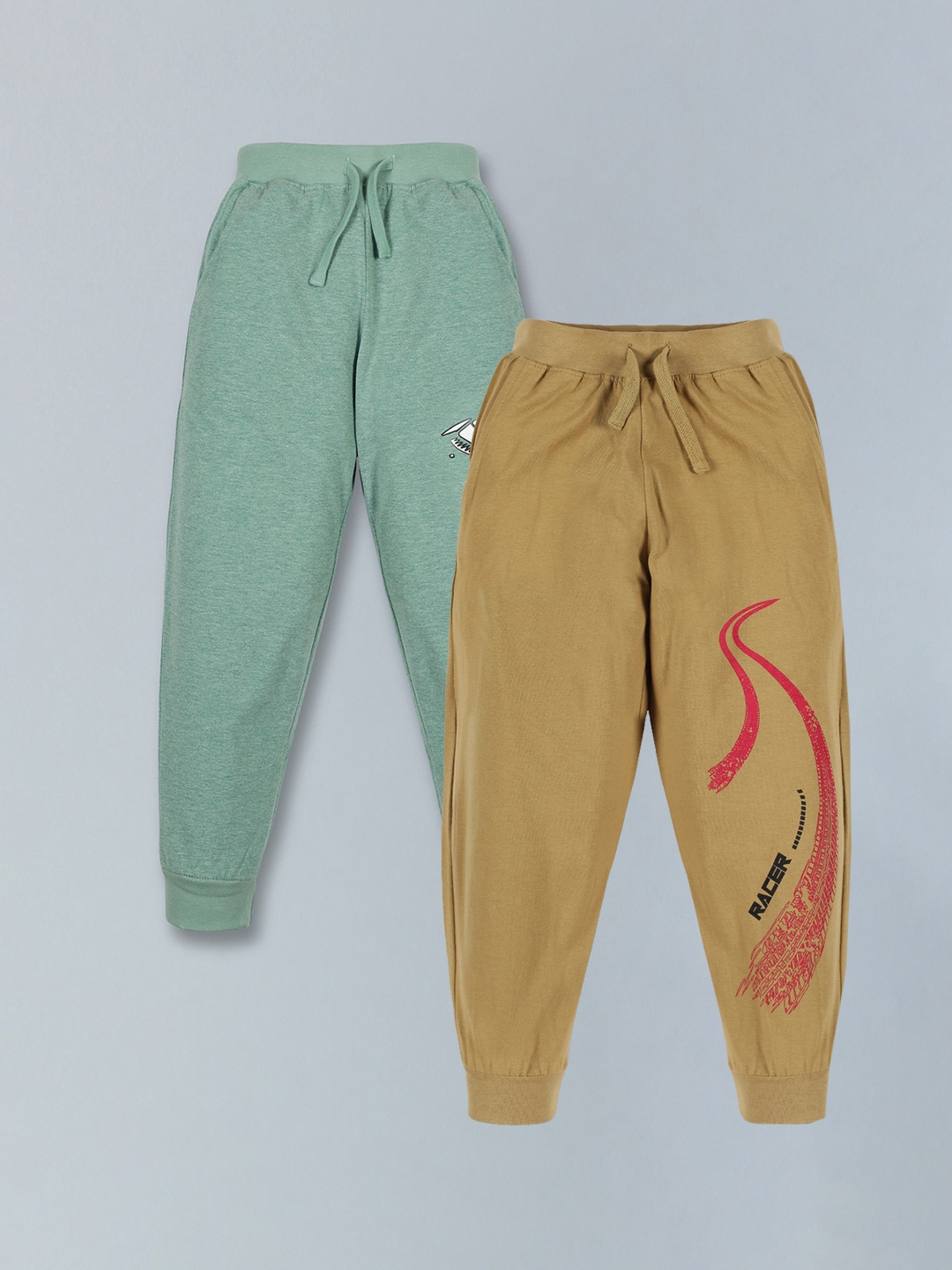 

KiddoPanti Boys Pack of 2 Printed Cotton Joggers Track pants, Khaki