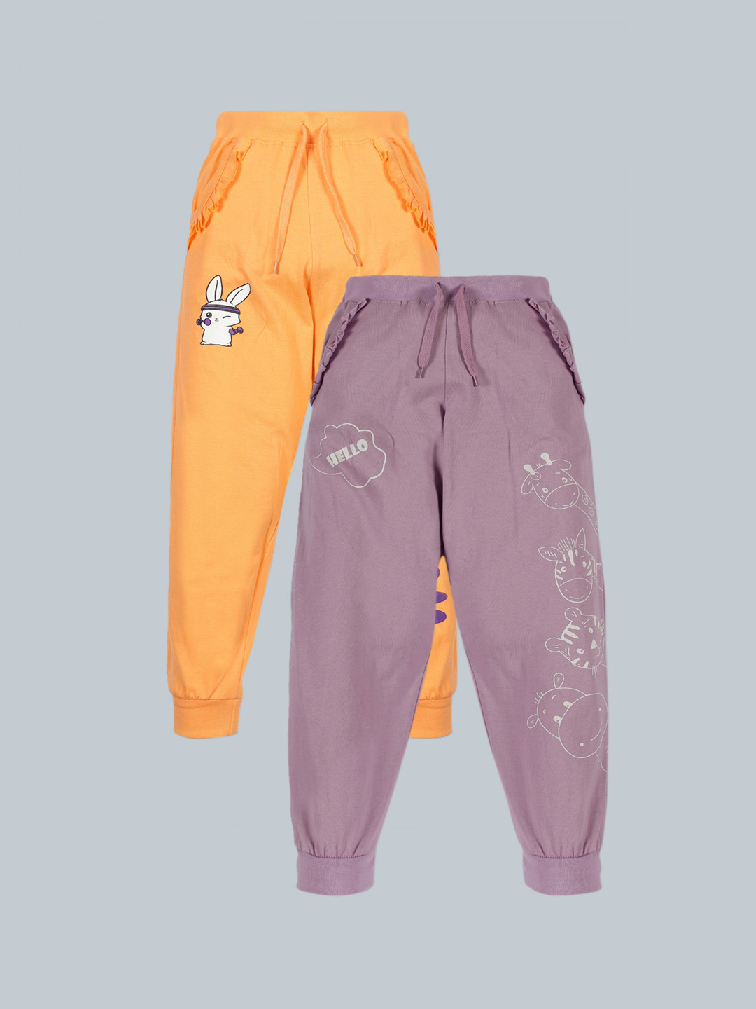 

KiddoPanti Girls Pack of 2 Peach Colored & Orange Printed Cotton Regular Joggers