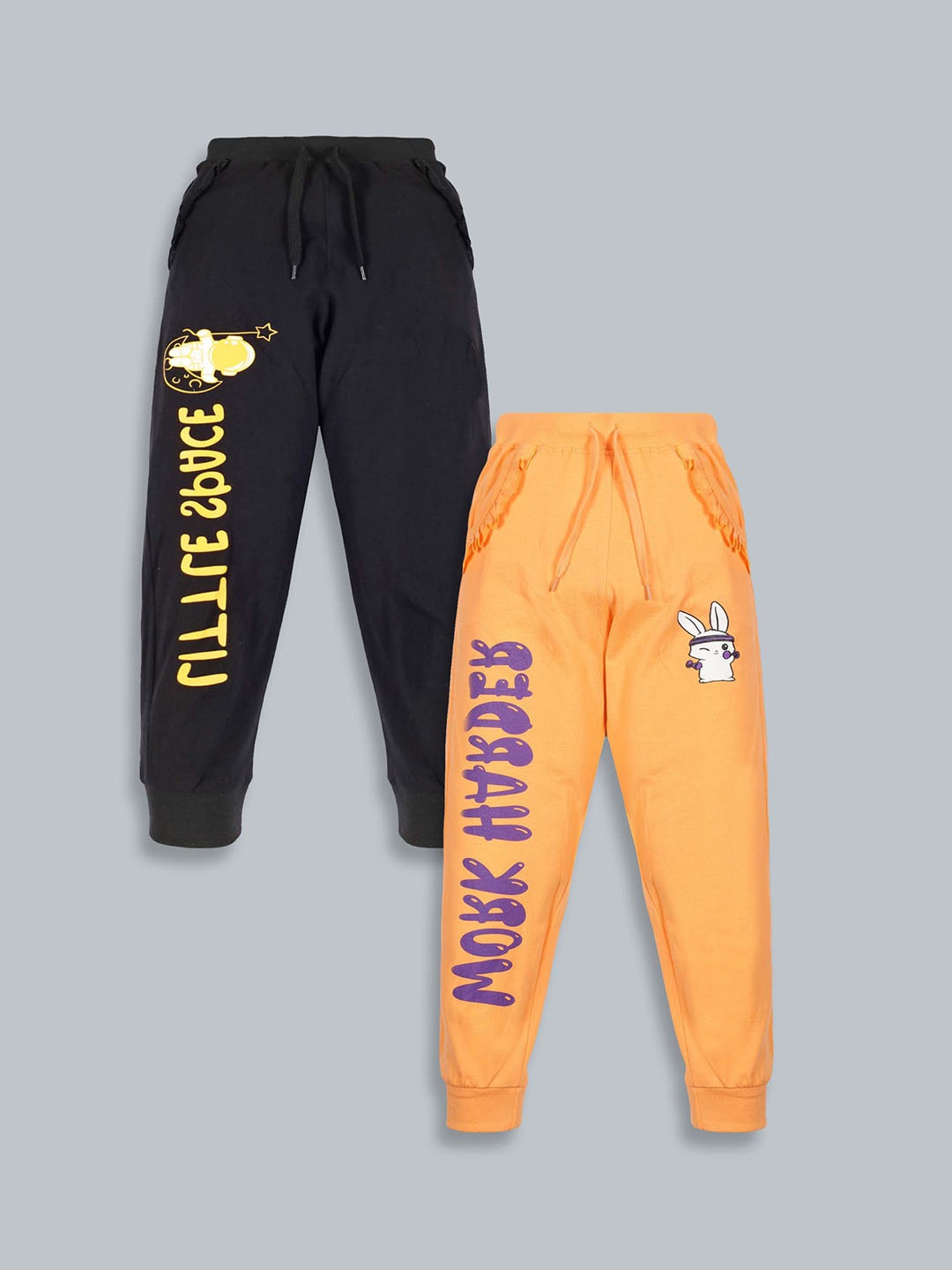 

KiddoPanti Girls Pack of 2 Peach & Black Pure Cotton Track Pants