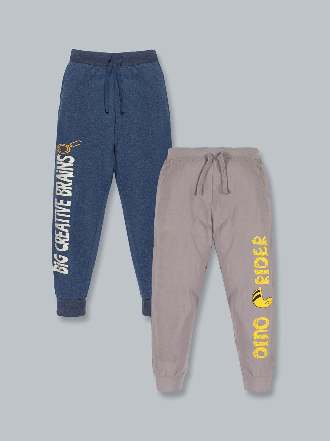 

KiddoPanti Boys Pack Of 2 Blue & Grey Graphic Printed Cotton Joggers