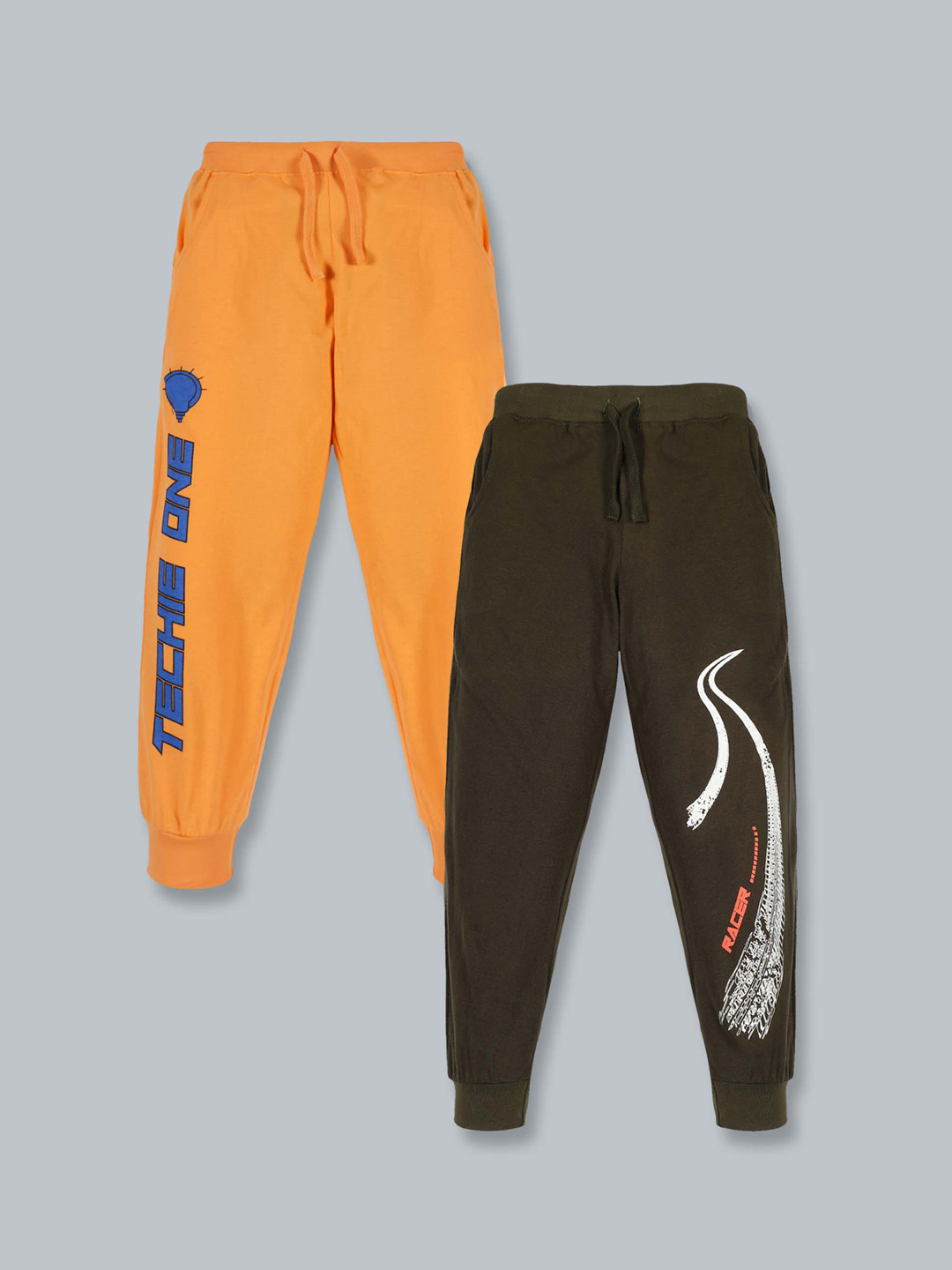 

KiddoPanti Boys Pack Of 2 Orange & Coffee Brown Solid Pure Cotton Track Pants