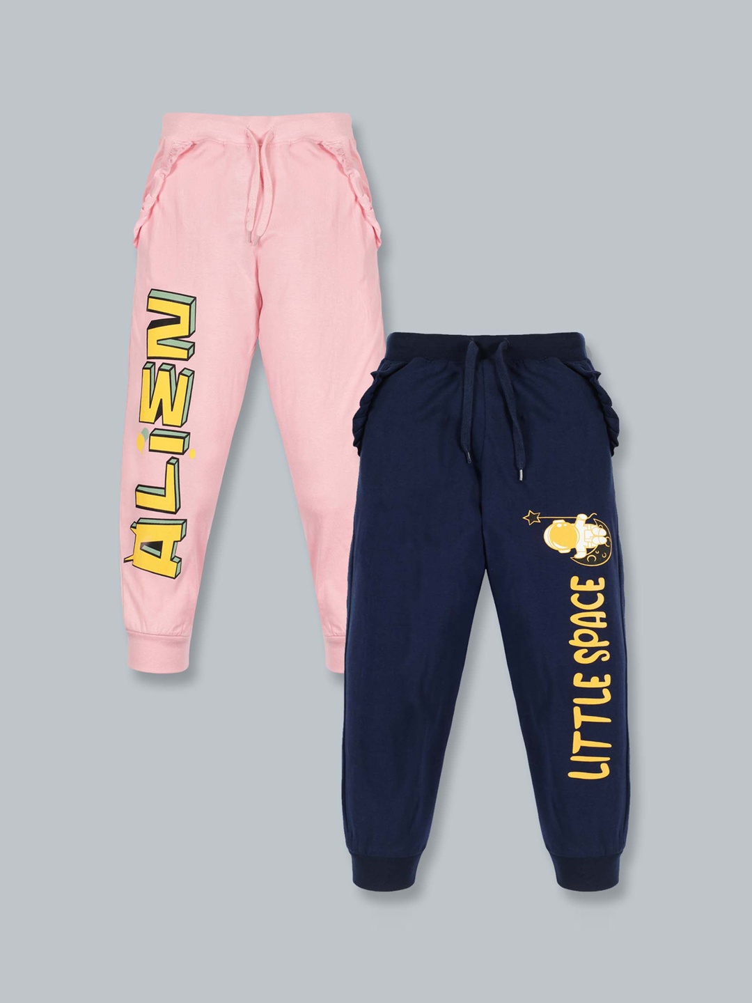 

KiddoPanti Girls Pack Of 2 Solid Pure Cotton Joggers, Pink