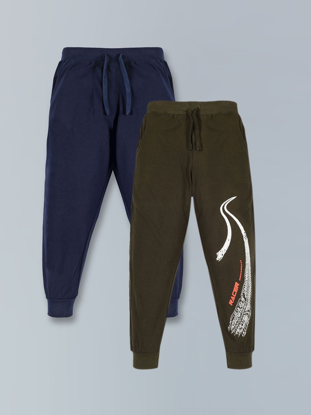 

KiddoPanti Kids Pack Of 2 Solid Pure Cotton Joggers, Navy blue