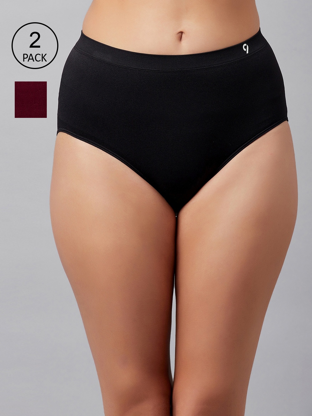 

C9 AIRWEAR Women Seamless Pack Of 2 Maroon & Black Solid Bikini Briefs