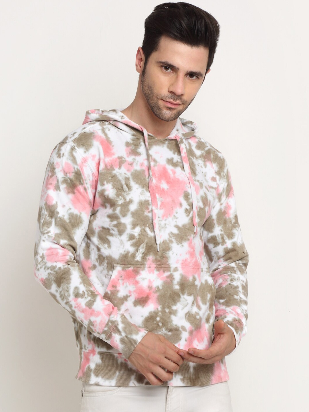 

Ennoble Men Pink Printed Hooded Combed Cotton Sweatshirt