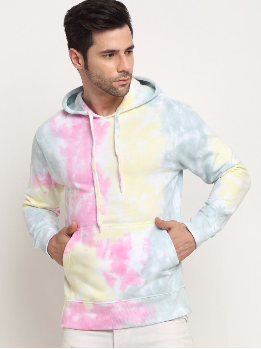 

Ennoble Men Pink colour blocked Hooded Sweatshirt