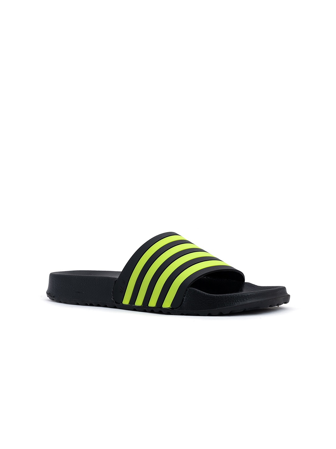 

Khadims Men Black & Green Striped Sliders