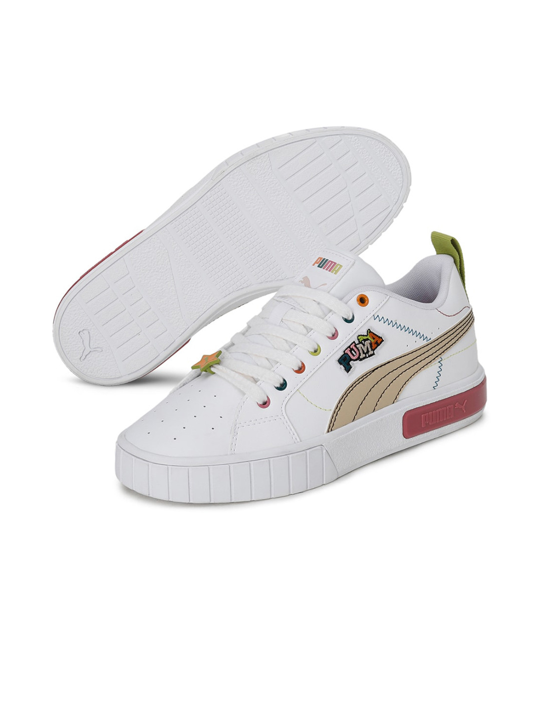 

Puma Women White Colourblocked Cali Star Pierced Leather Sneakers