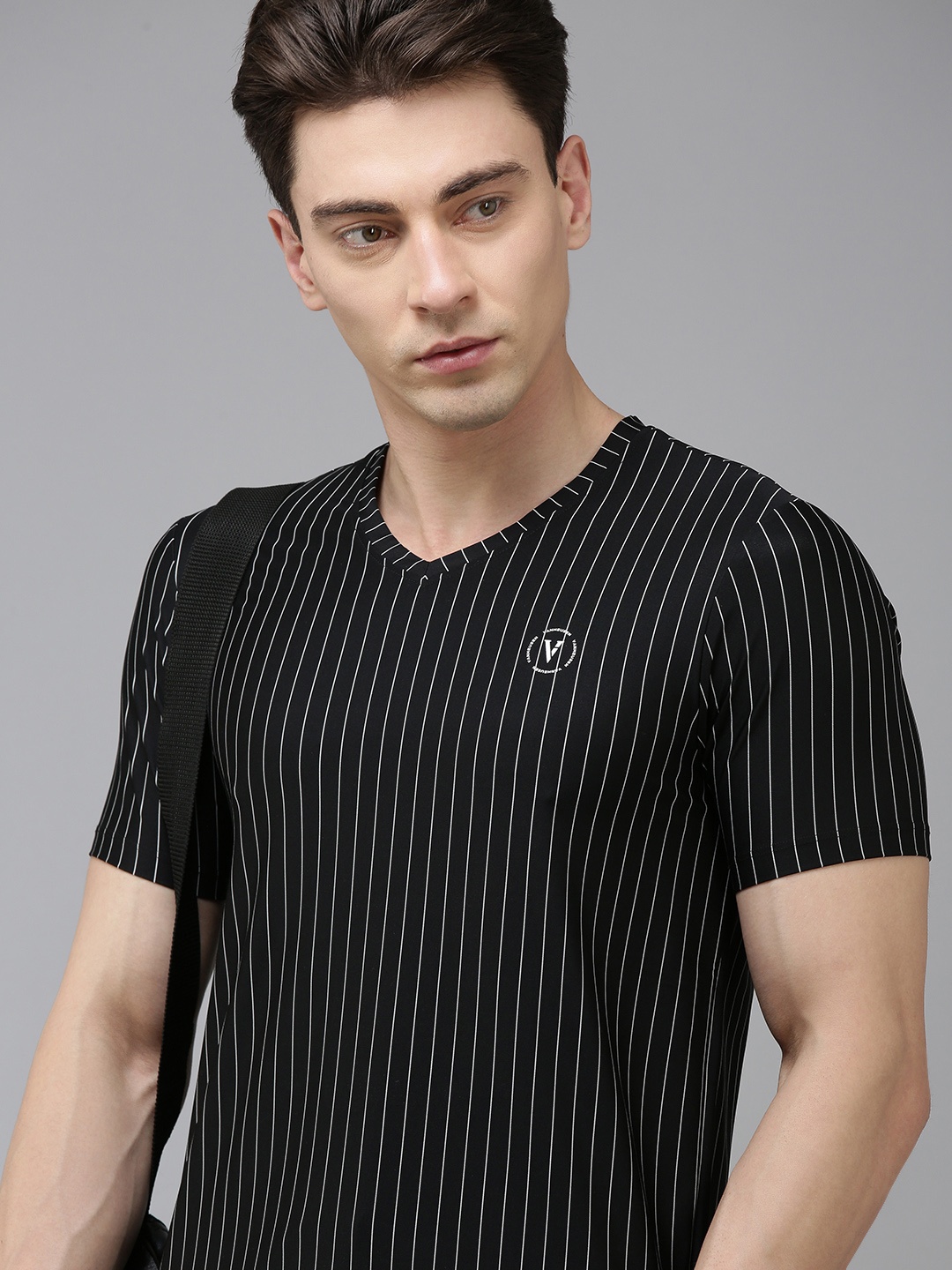 

Van Heusen Flex Training or Gym Striped V-Neck Active Fit Sports T-shirt, Black