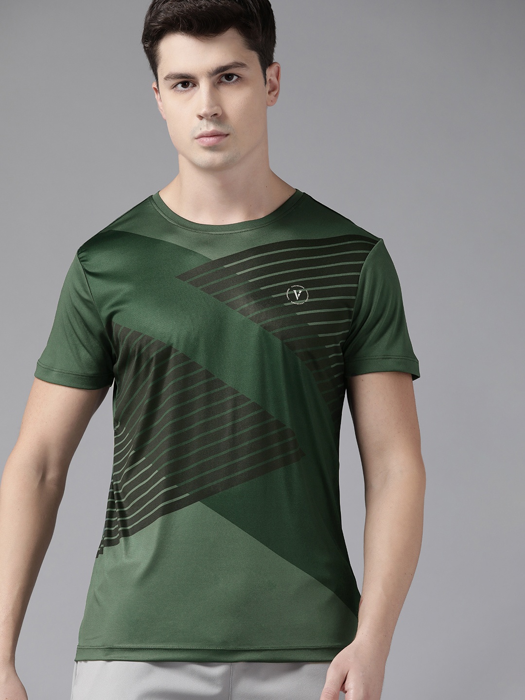 

Van Heusen Flex Men Green & Black Striped T-shirt