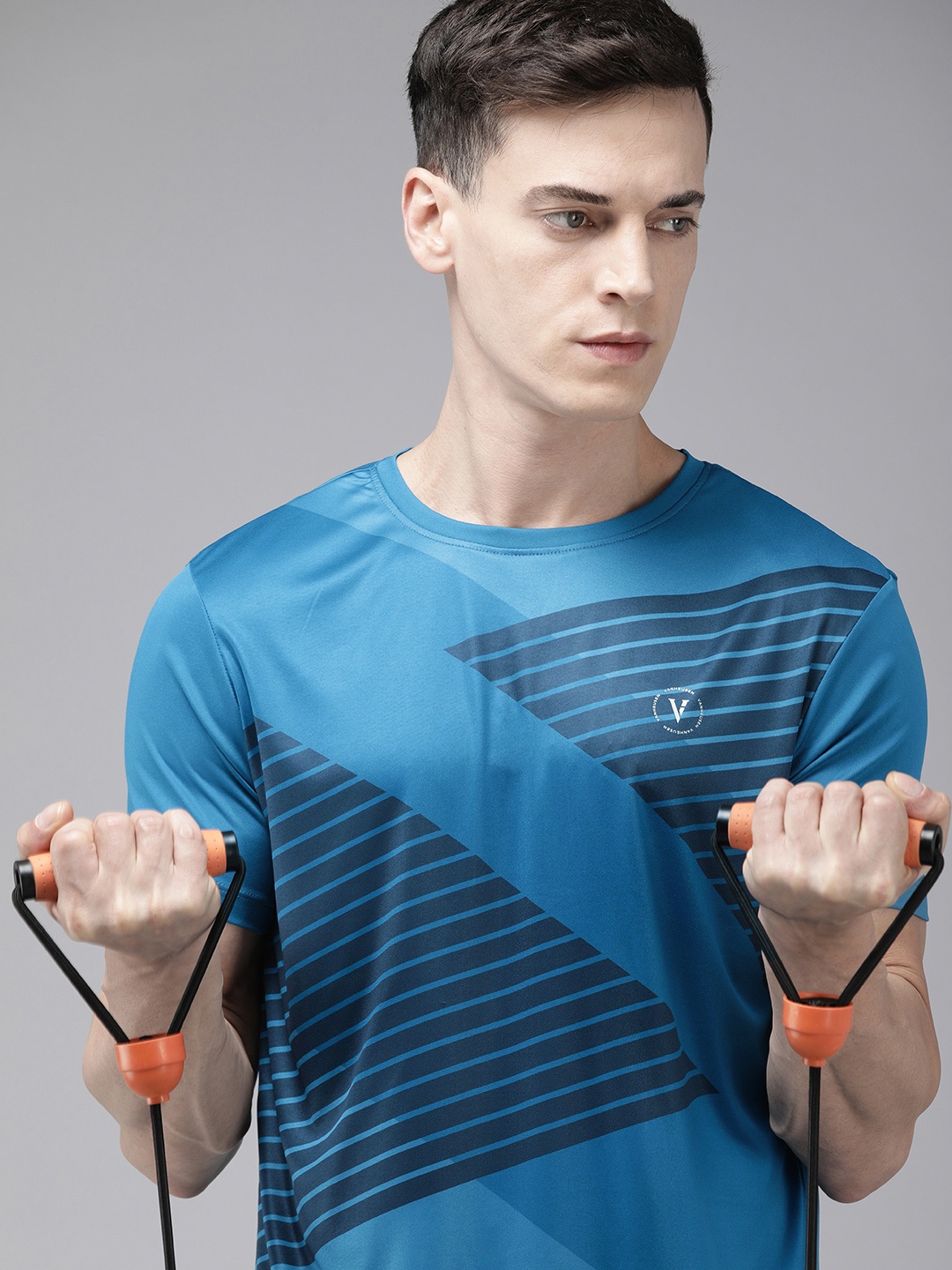 

Van Heusen Flex Men Blue & Black Striped Slim Fit T-shirt