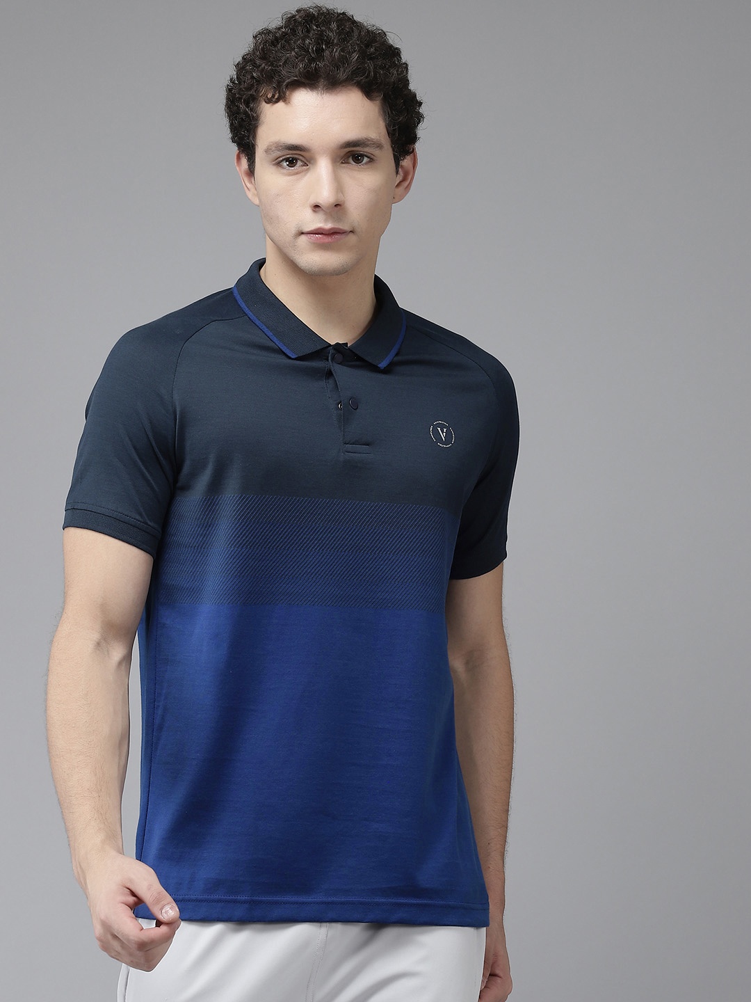 

Van Heusen Flex Men Blue Colourblocked Pure Cotton T-shirt