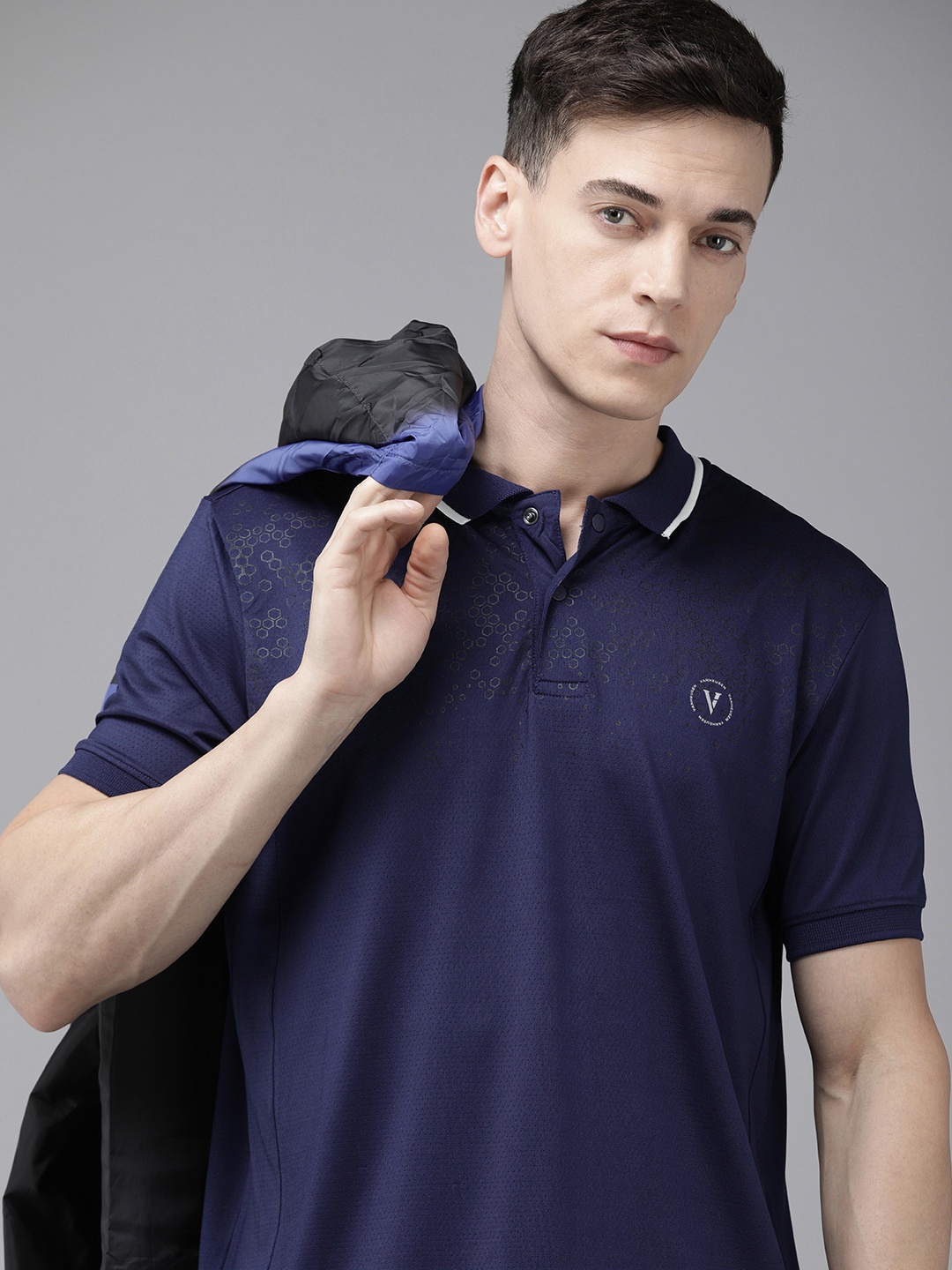 

Van Heusen Flex Men Navy Blue Solid Polo Collar Golf T-shirt