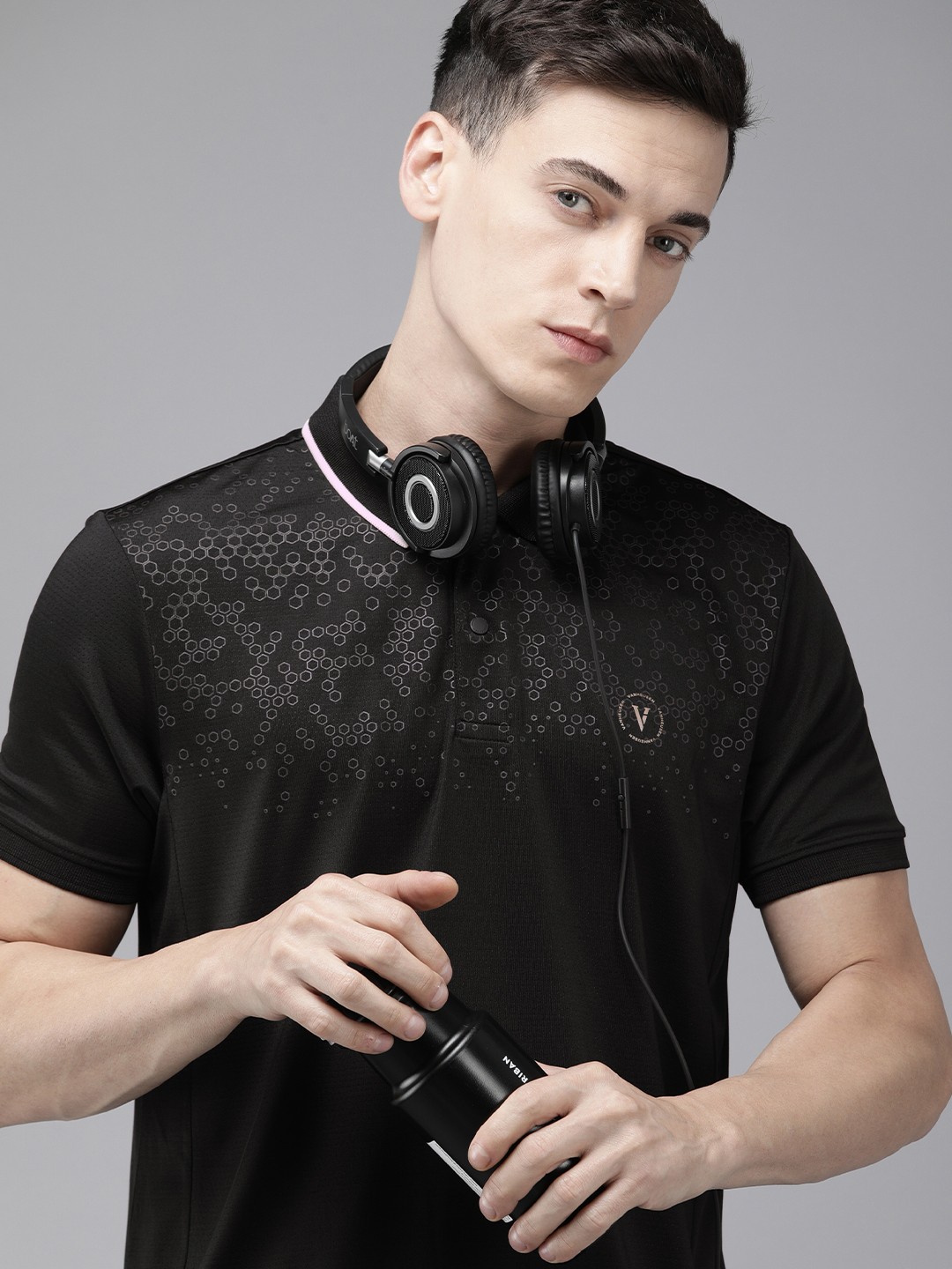 

Van Heusen Flex Printed Polo Collar T-shirt, Black