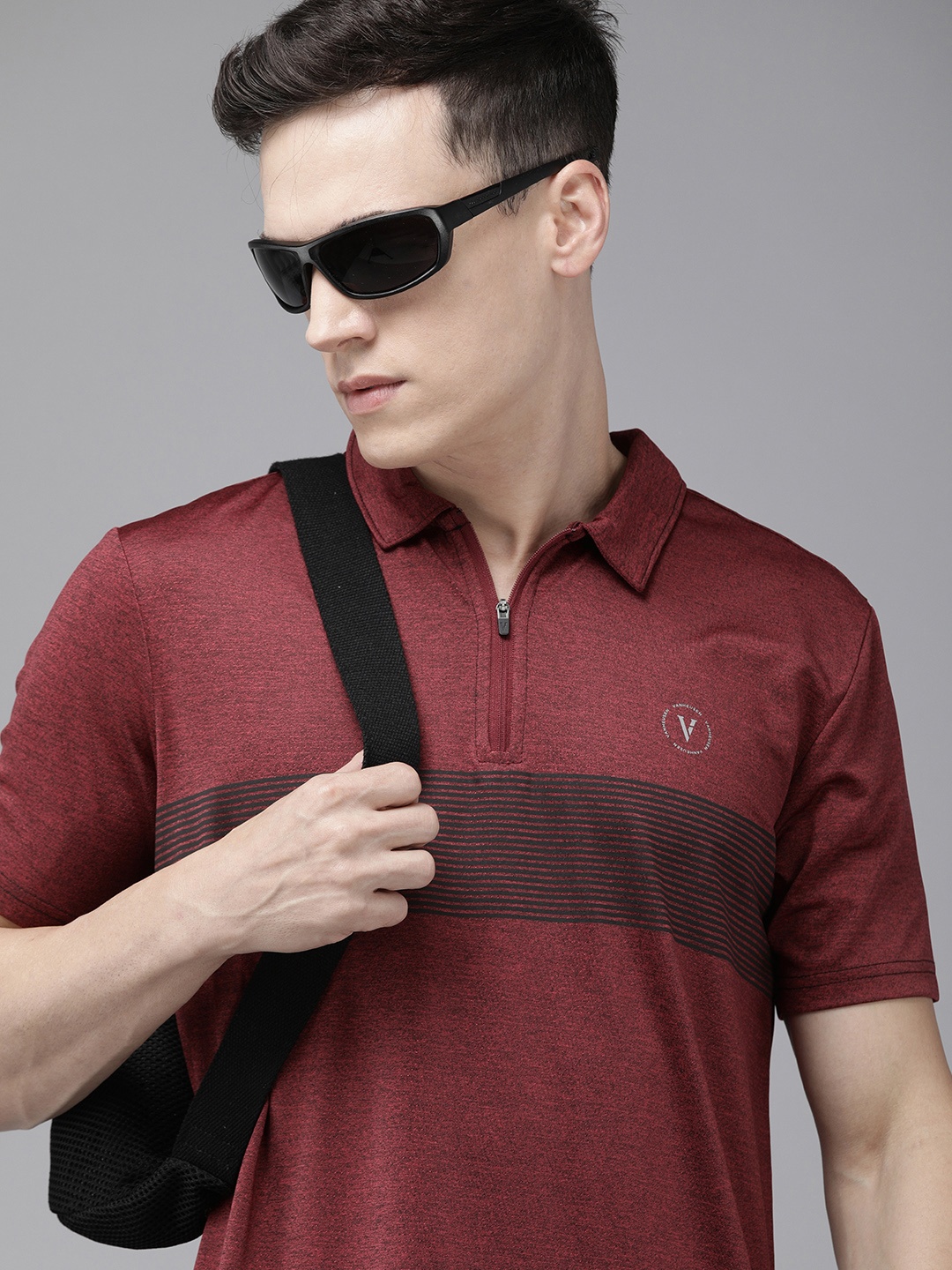 

Van Heusen Flex Men Maroon & Black Striped Polo Collar T-shirt