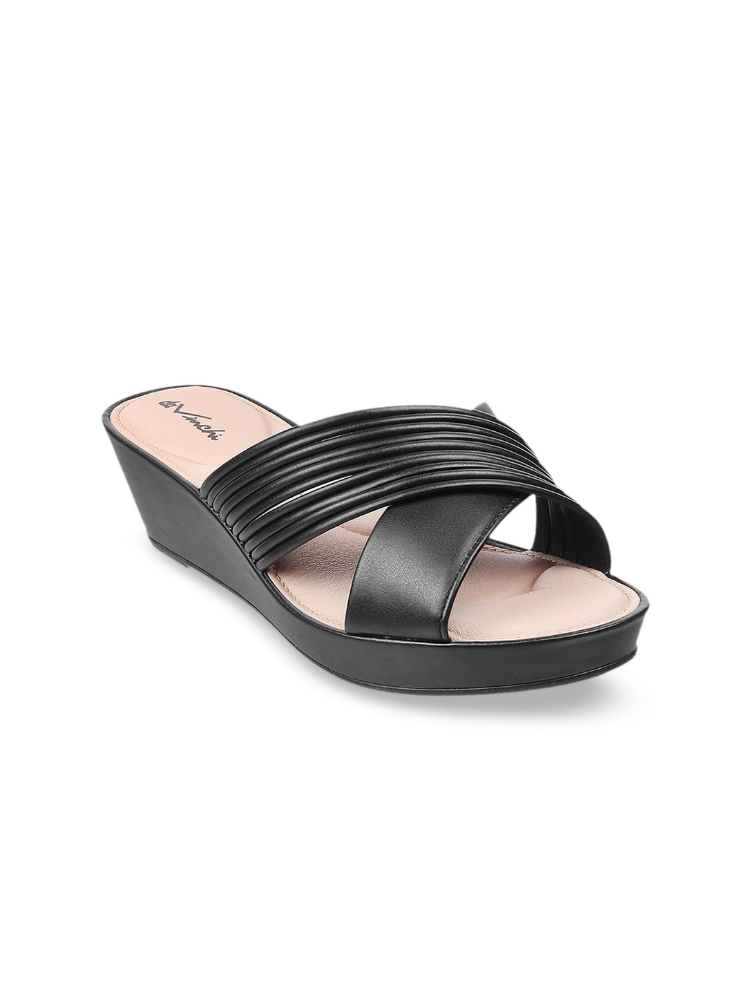 

Metro Black Striped Wedge Sandals