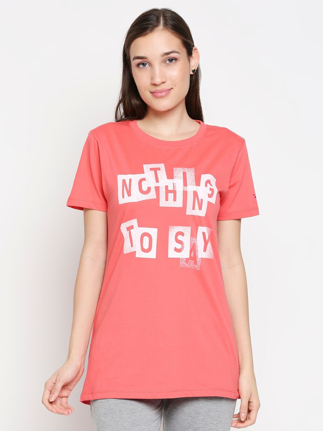 

XIN Women Coral Typography Printed T-shirt