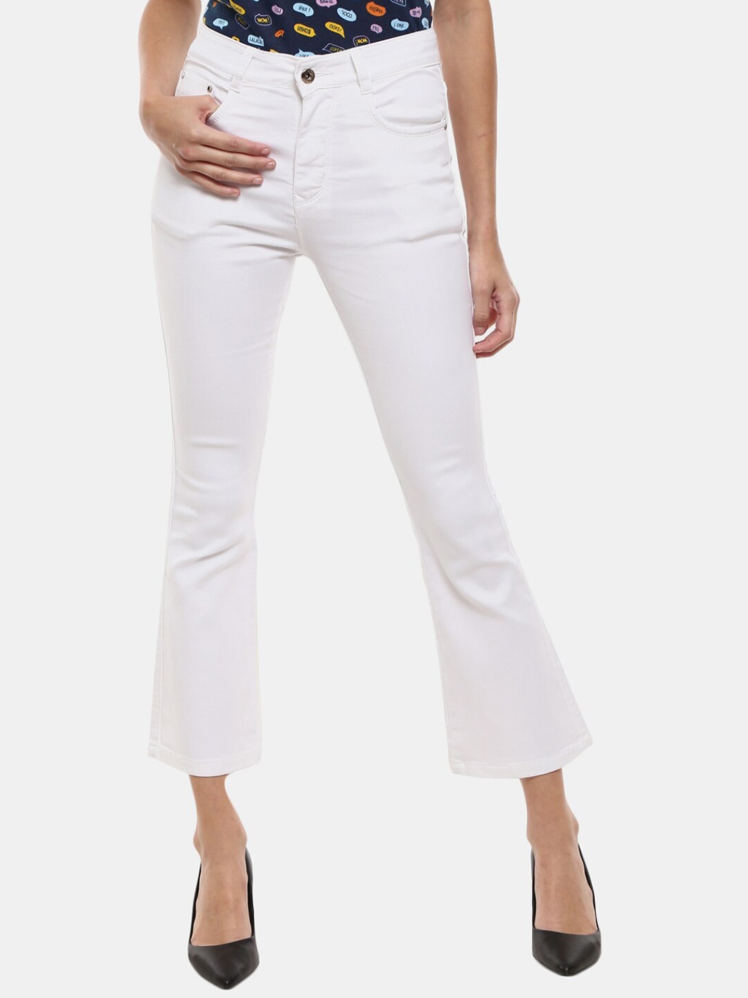 

V-Mart Women White Mid Rise Boot Cut Jeans