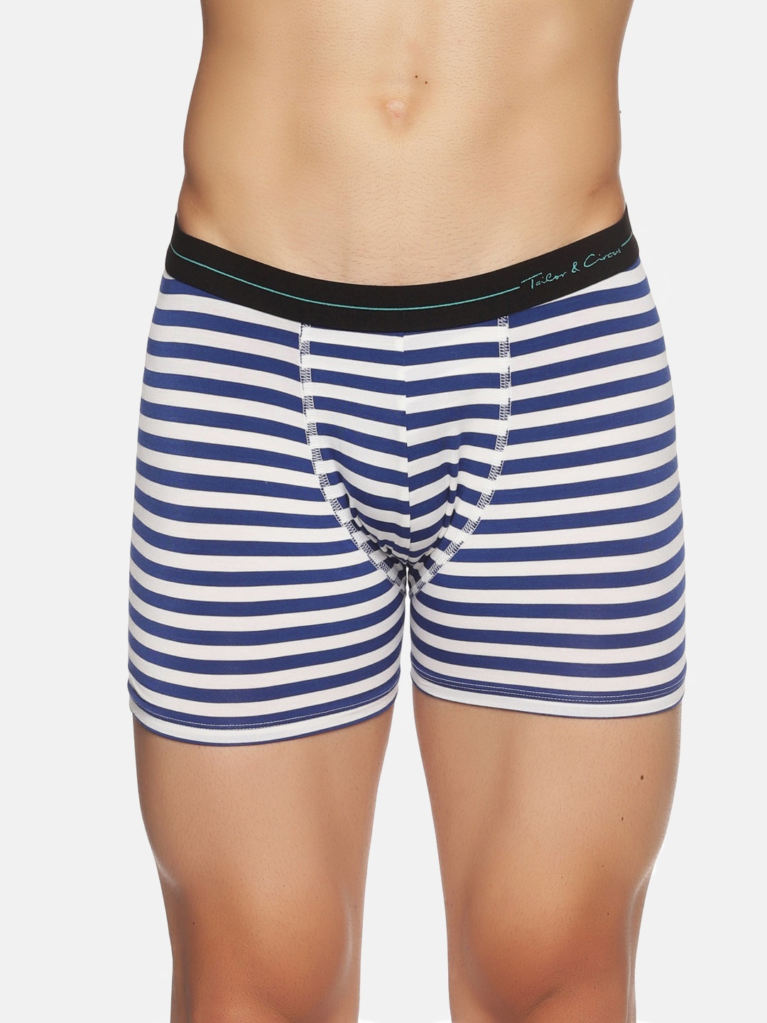 

Tailor & Circus Men White & Blue Striped Puresoft Anti-Bacterial Beechwood Modal Trunk