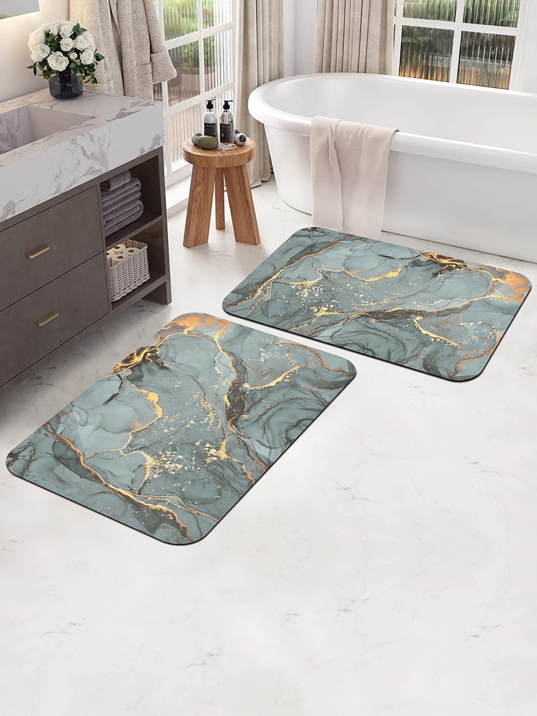 

Story@home Set of 2 Grey Water Color Encore Anti Skid Doormat