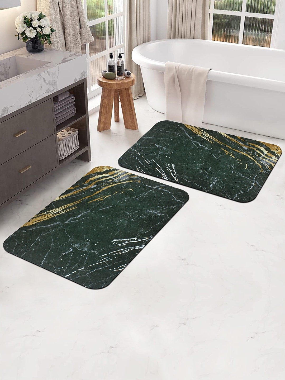 

Story@home Set Of 2 Printed Anti-Skid Doormats, Green