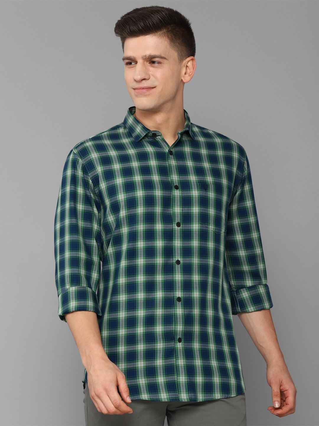 

Allen Solly Men Green Slim Fit Tartan Checks Checked Pure Cotton Casual Shirt