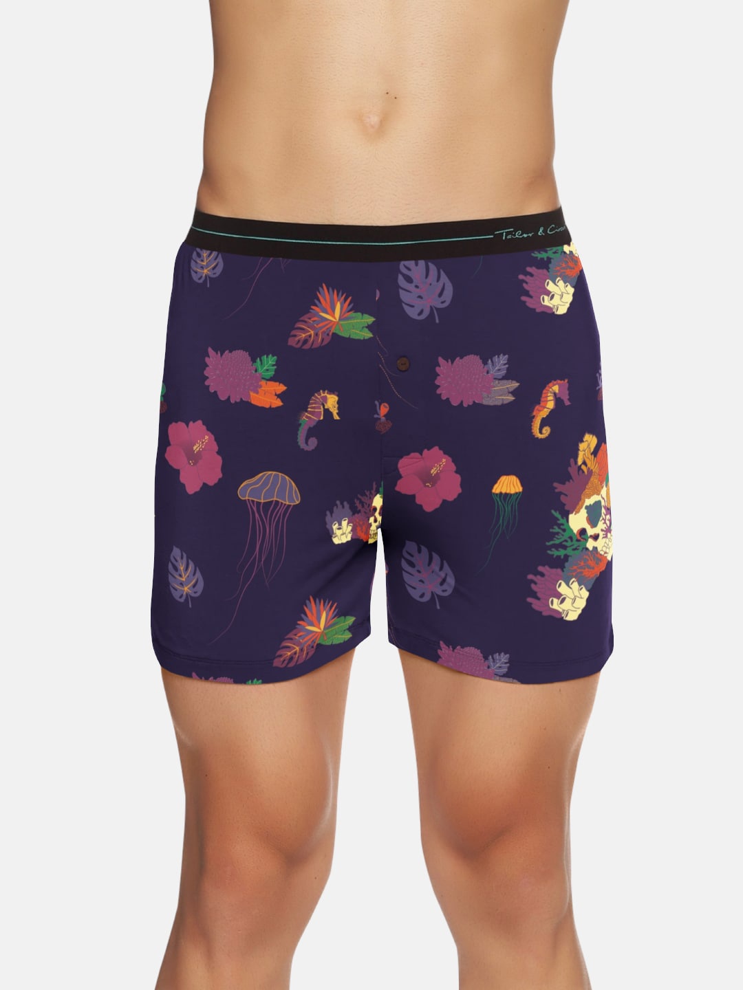 

Tailor & Circus Men Blue Printed Anti-Bacterial Puresoft Anti-Bacterial Beechwood Trunks