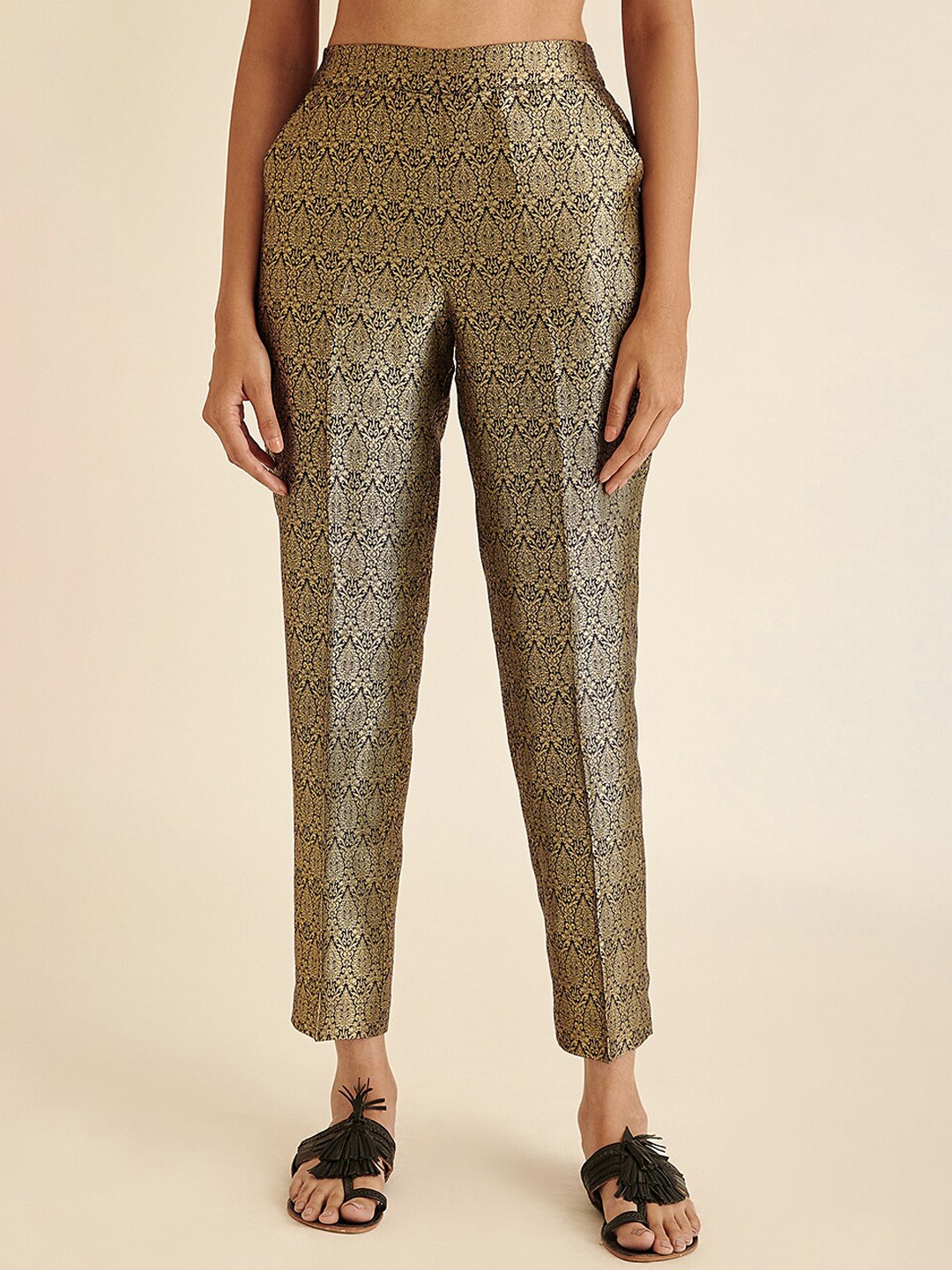 

Ancestry Women Gold-Toned Slim Fit Pleated Trousers