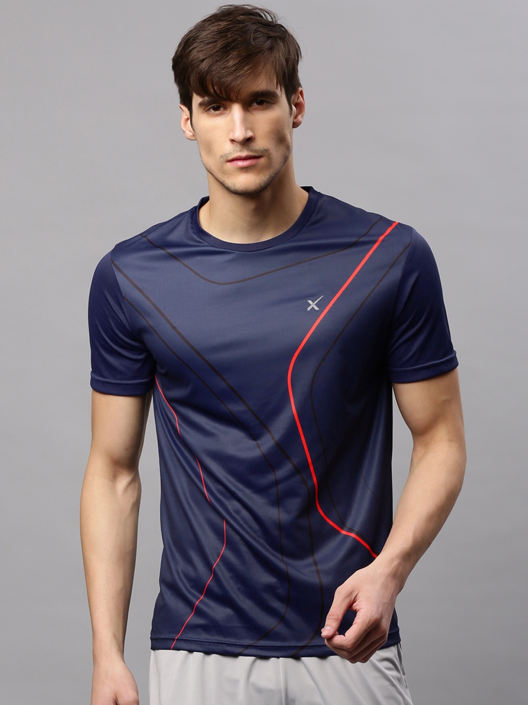 

HRX by Hrithik Roshan Men Navy Blue Abstract Printed Active T-Shirt