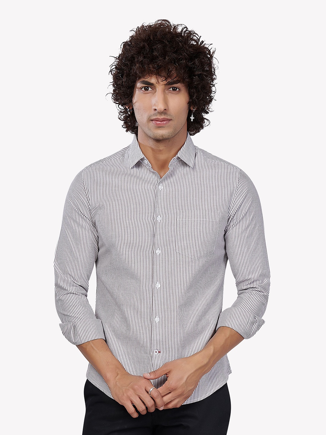 

VASTRADO Men's Brown Pinstripes Striped Casual Shirt