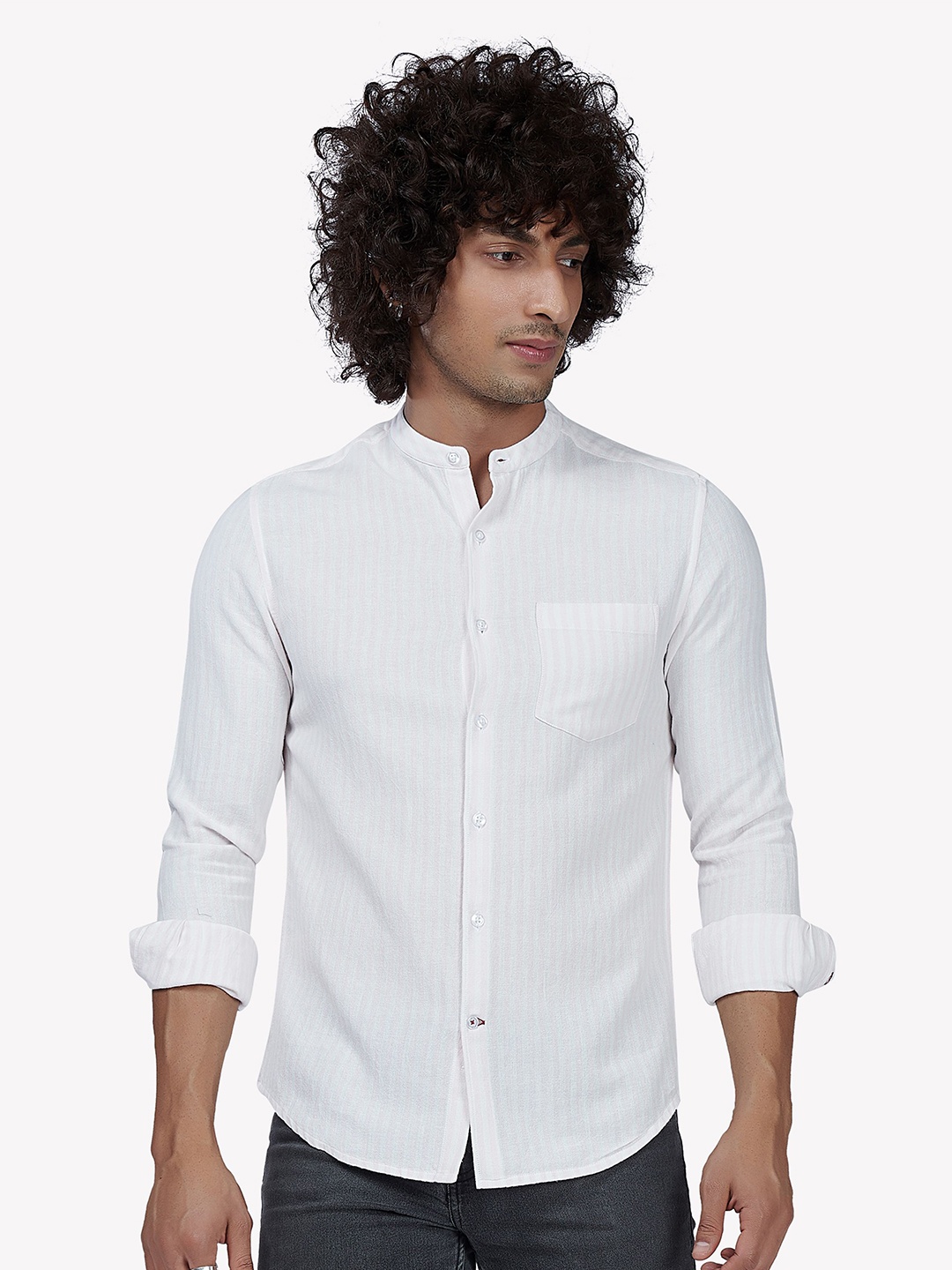 

VASTRADO Men's Pink Casual Striped Shirt